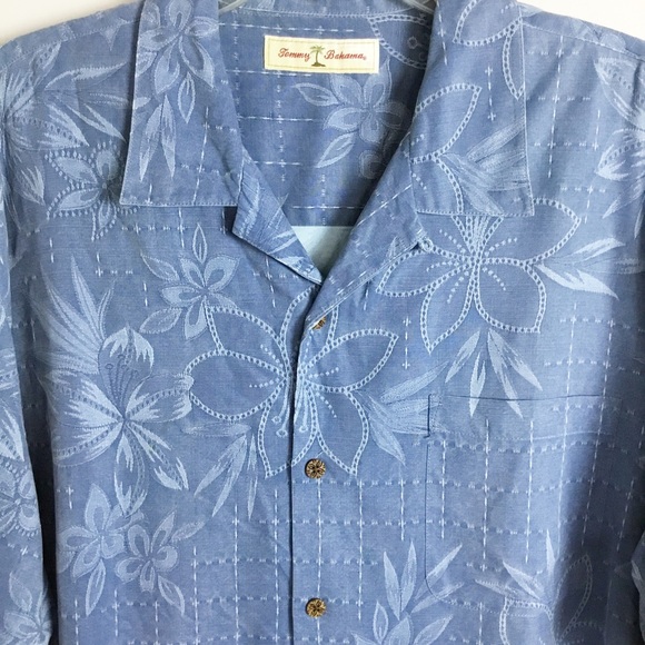 Tommy Bahama Floral Blue 100% Silk Size Large Mens - Picture 2 of 3